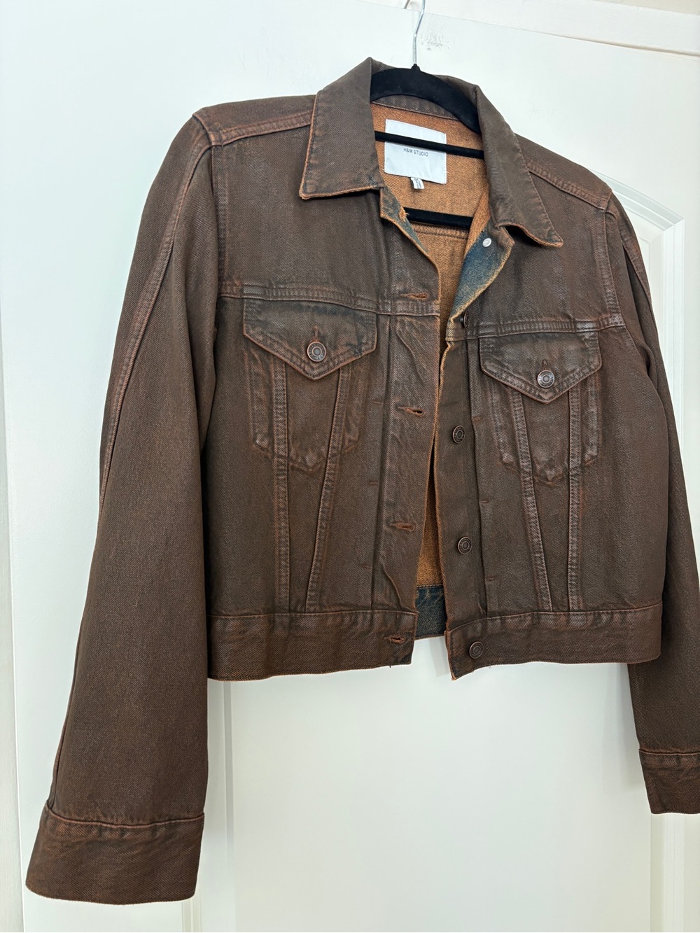 H&M studio brown coated denim jacket, size M - Picture 5 of 12